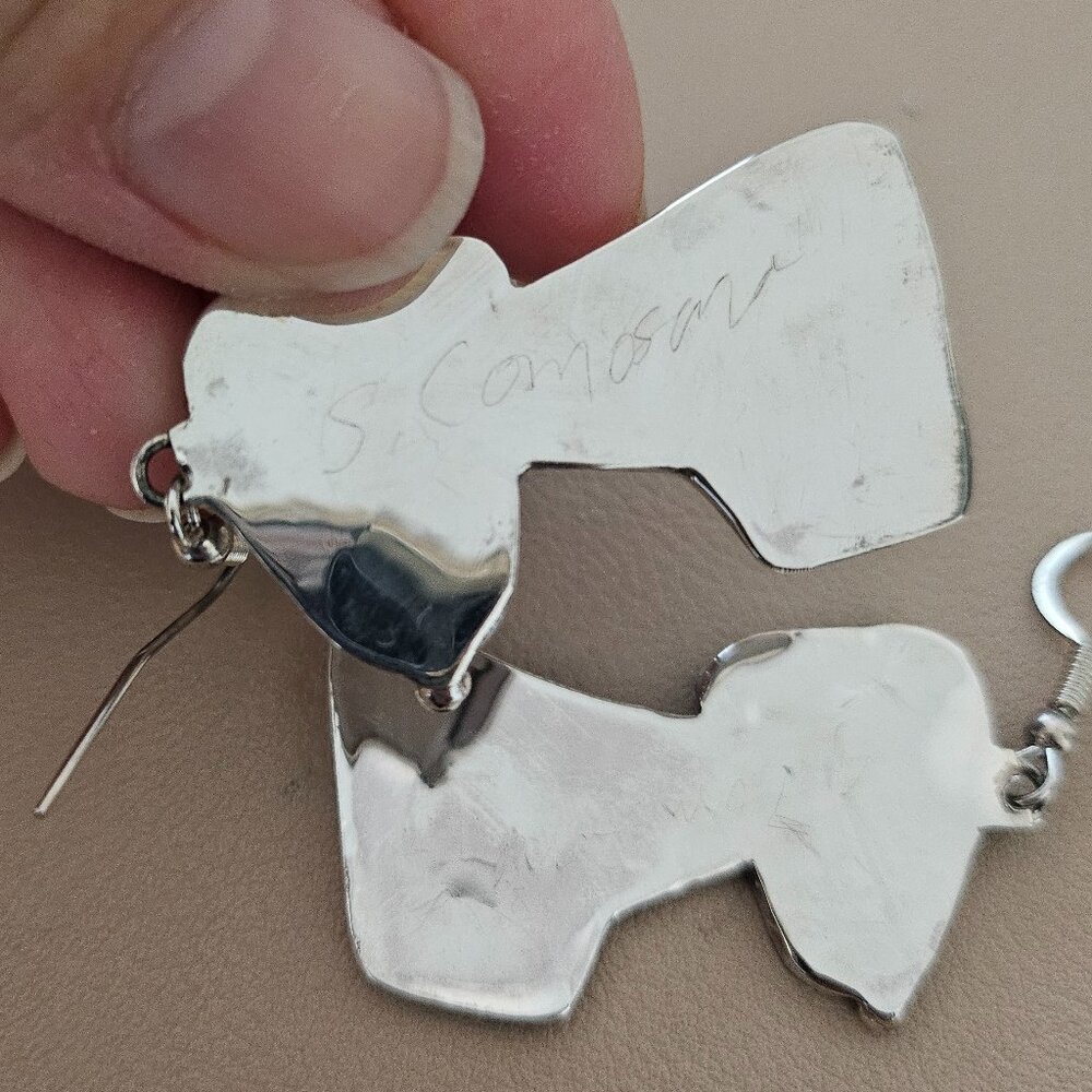 Handmade Zuni Inlay Large Snoopy Dog Dangle Earrings Sterling Silver Jewelry‎ ** - Picture 15 of 15